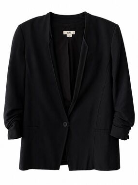 Helmut by Helmut Lang Black Ruched Sleeve Wool Blend Blazer Size 0